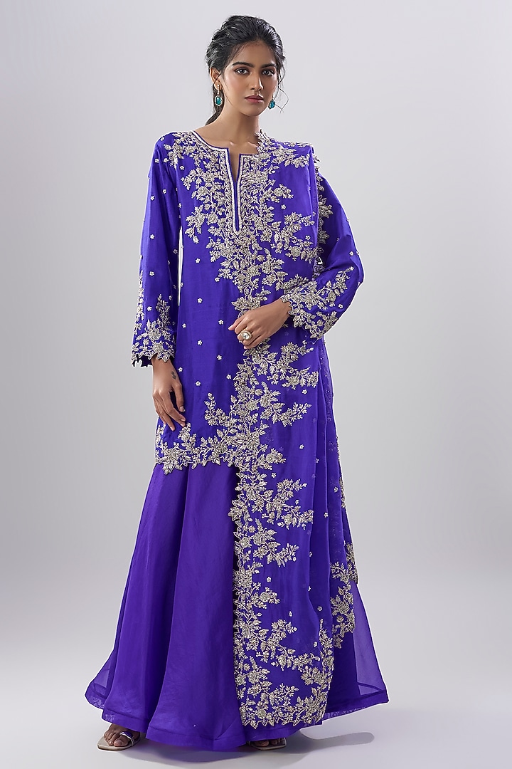 Royal Blue Dupion Silk Bridal Sharara Set by Anushree Reddy at Pernia's Pop Up Shop