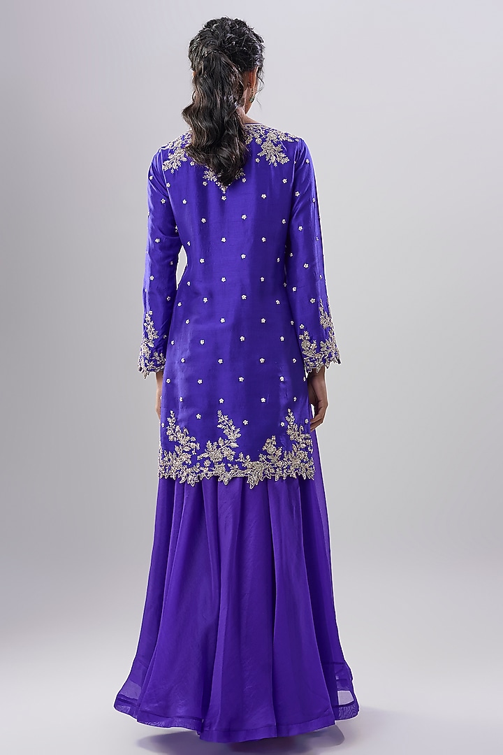 Royal Blue Dupion Silk Bridal Sharara Set by Anushree Reddy at Pernia's Pop Up Shop