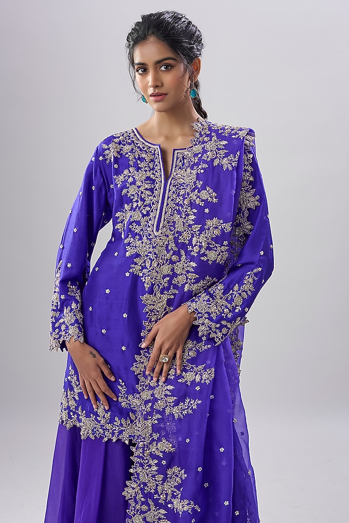 Royal Blue Dupion Silk Bridal Sharara Set by Anushree Reddy at Pernia's Pop Up Shop