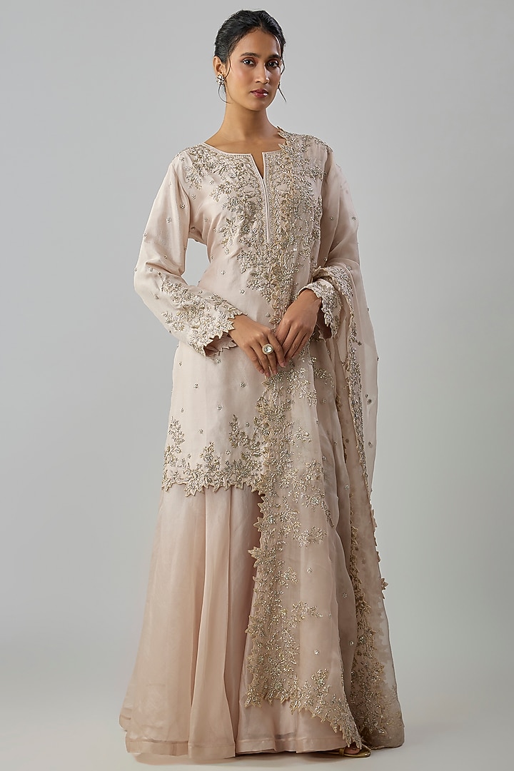 Ivory Dupion Silk Bridal Sharara Set by Anushree Reddy at Pernia's Pop Up Shop