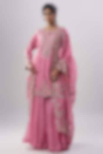 Pink Dupion Silk Bridal Sharara Set by Anushree Reddy at Pernia's Pop Up Shop
