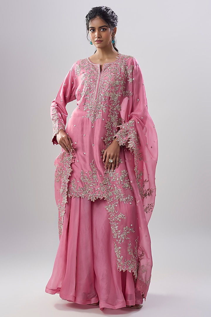 Pink Dupion Silk Bridal Sharara Set by Anushree Reddy at Pernia's Pop Up Shop