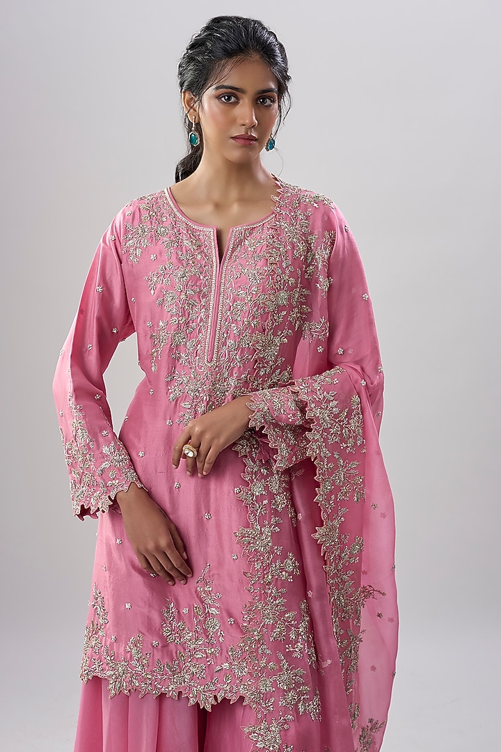 Pink Dupion Silk Bridal Sharara Set by Anushree Reddy at Pernia's Pop Up Shop