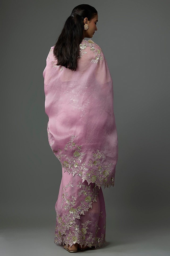 Mauve Organza Hand & Machine Embroidered Bridal Saree Set by Anushree Reddy at Pernia's Pop Up Shop