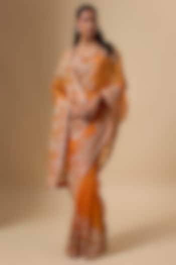 Orange Organza Aari Embroidered Bridal Saree Set by Anushree Reddy at Pernia's Pop Up Shop