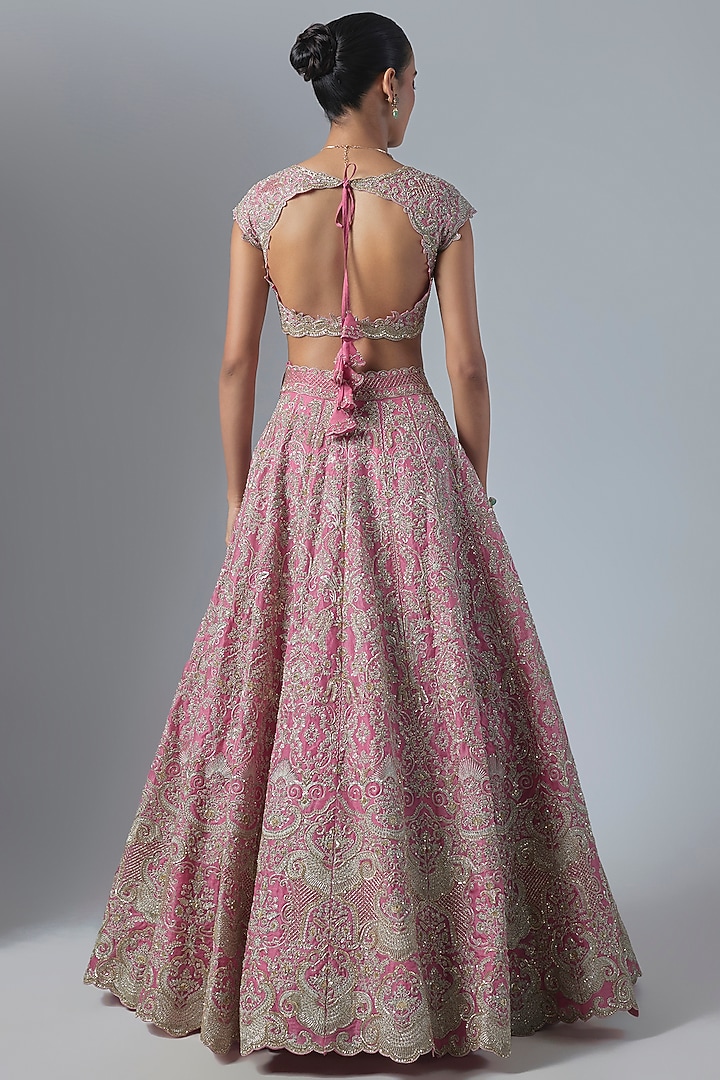 Lotus Pink Organza Embroidered Bridal Lehenga Set by Anushree Reddy at Pernia's Pop Up Shop