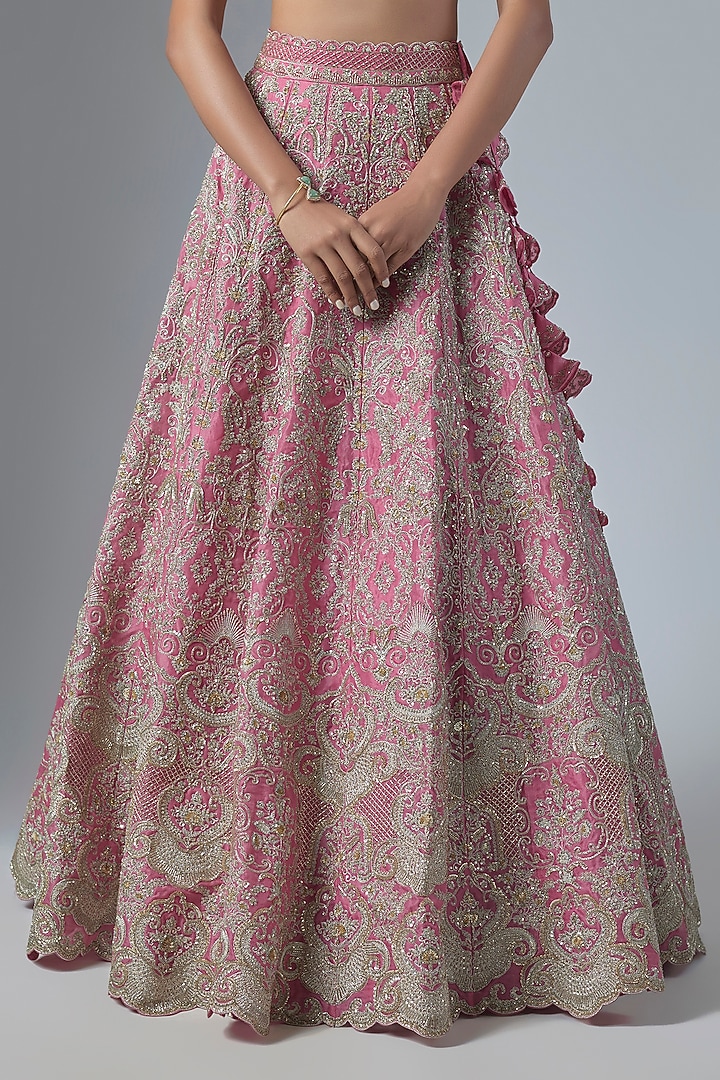 Lotus Pink Organza Embroidered Bridal Lehenga Set by Anushree Reddy at Pernia's Pop Up Shop