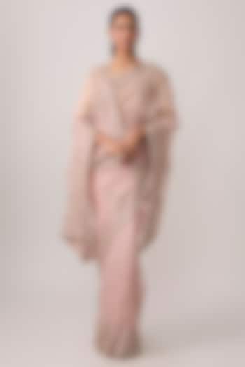 Blush Pink Organza Hand Embroidered Bridal Saree Set by Anushree Reddy at Pernia's Pop Up Shop
