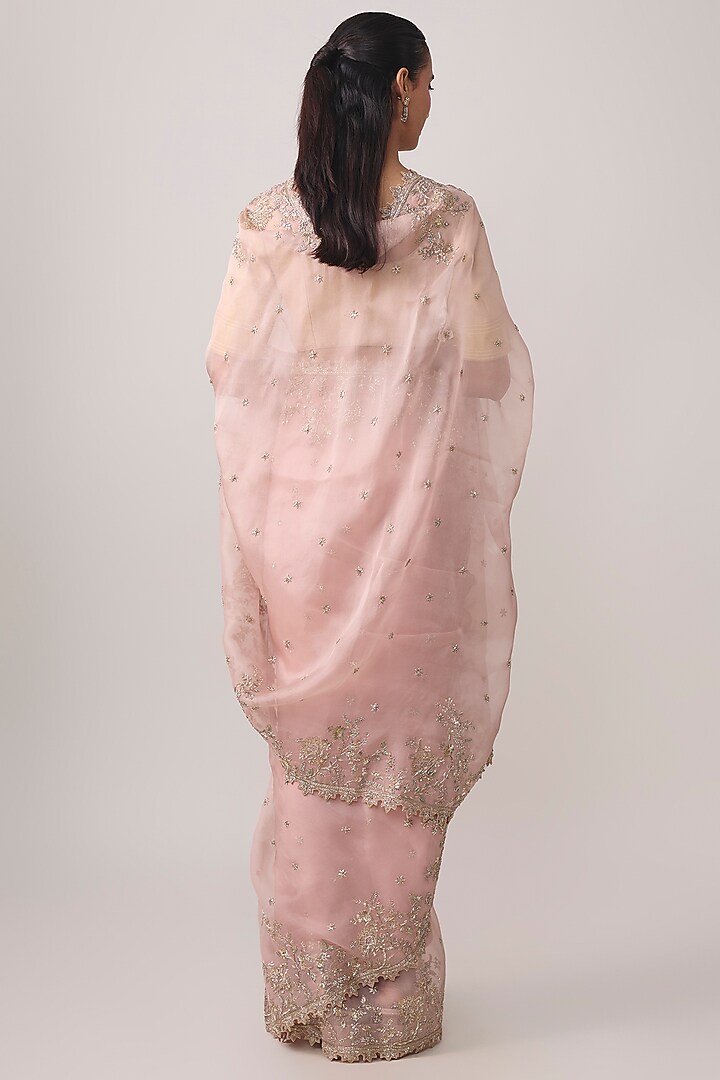 Blush Pink Organza Hand Embroidered Bridal Saree Set by Anushree Reddy at Pernia's Pop Up Shop