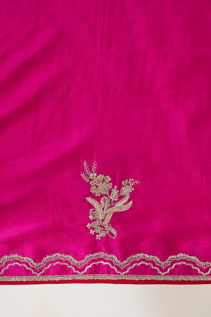 Hot Pink Dupion Silk Hand Embroidered Reception Saree Set by Anushree Reddy at Pernia's Pop Up Shop