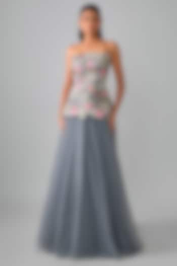 Grey Organza & Net Hand Embroidered Skirt Set by Anushree Reddy at Pernia's Pop Up Shop