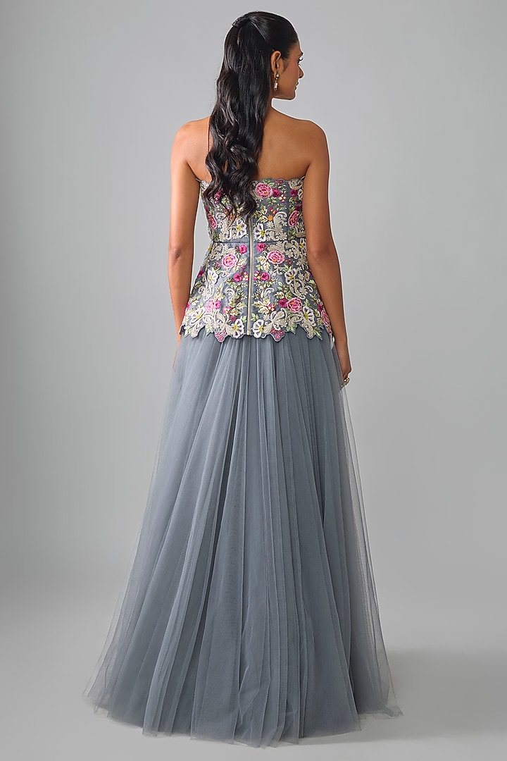 Grey Organza & Net Hand Embroidered Skirt Set by Anushree Reddy at Pernia's Pop Up Shop
