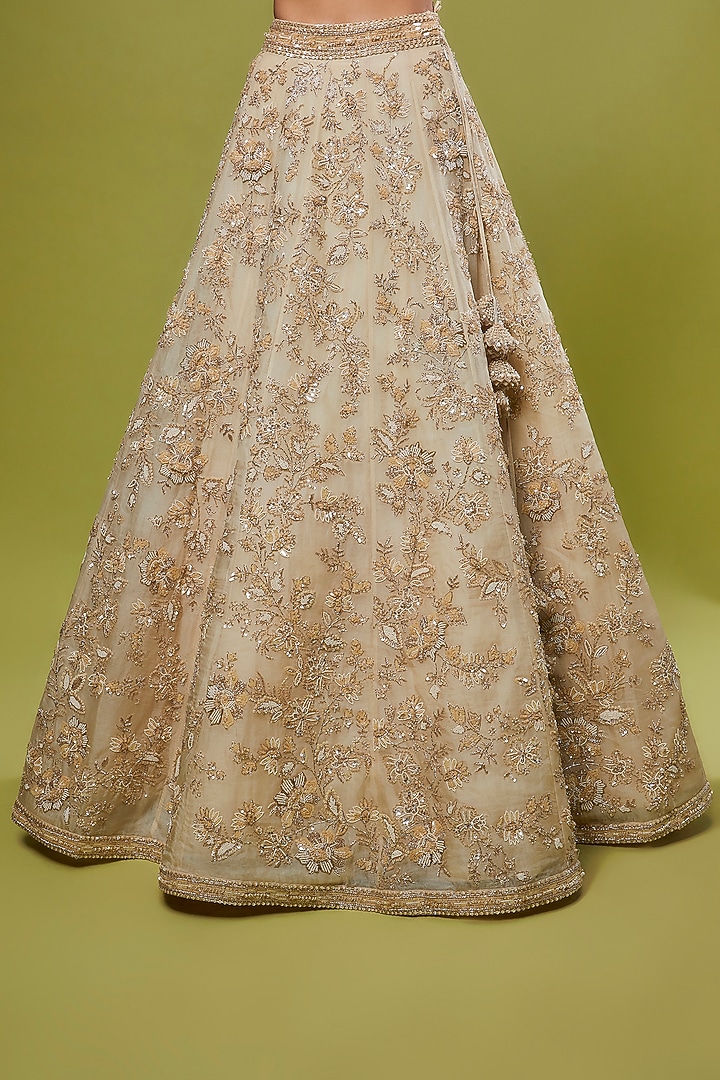 Ivory Organza Embroidered Bridal Lehenga Set by Anushree Reddy at Pernia's Pop Up Shop