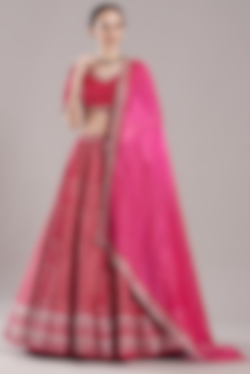 Red Embroidered Lehenga Set by Anushree Reddy