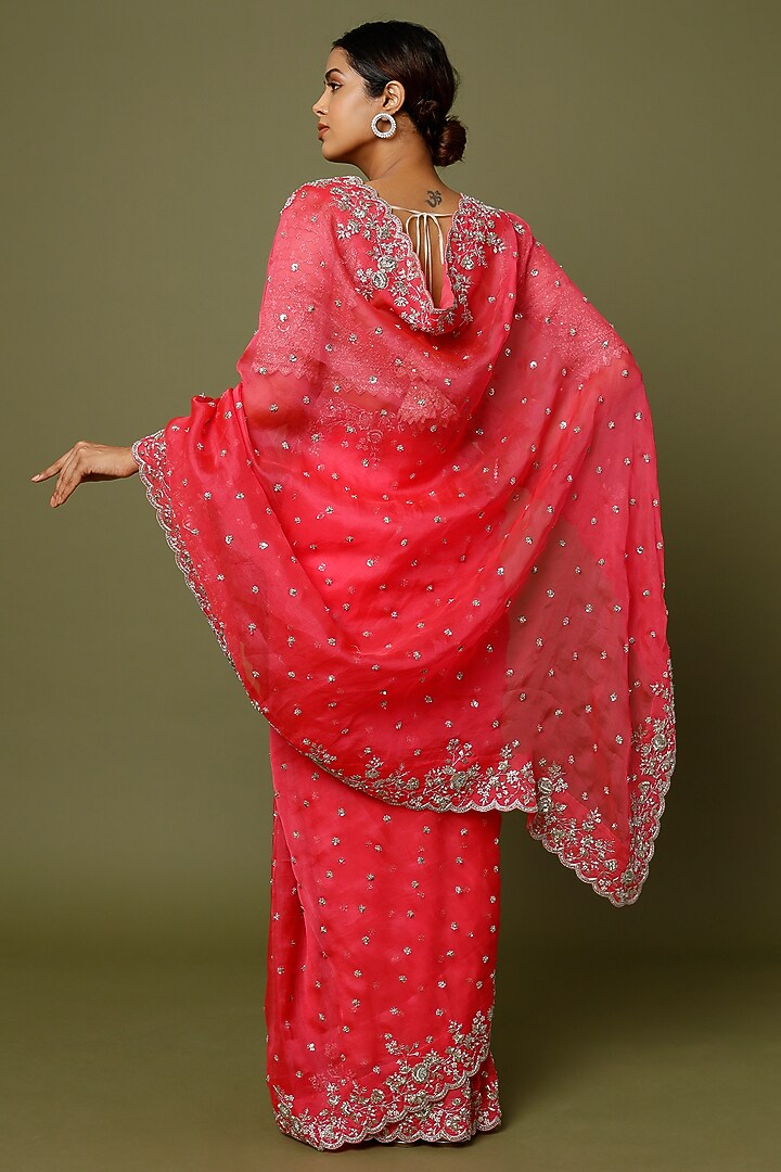 Ultra Pink Embroidered Reception Saree Set by Anushree Reddy at Pernia's Pop Up Shop
