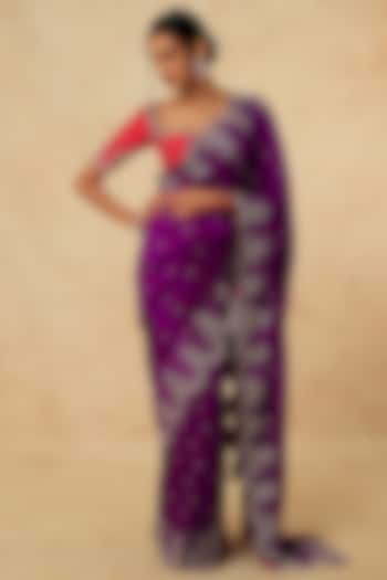 Purple Embroidered Saree Set by Anushree Reddy