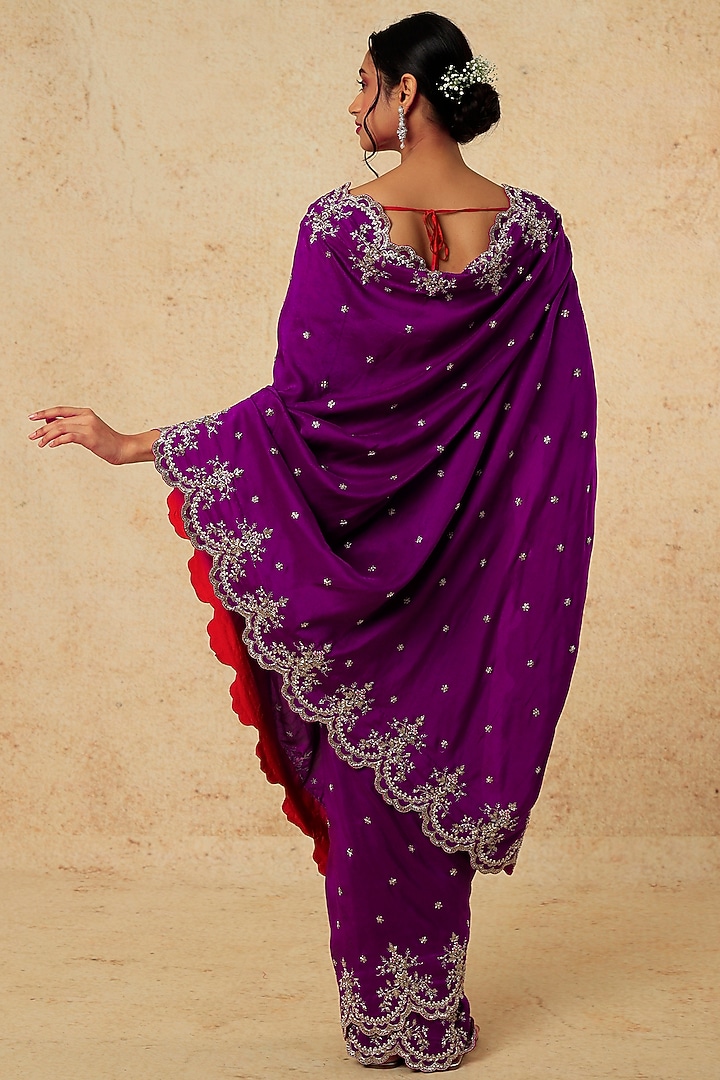 Purple Embroidered Reception Saree Set by Anushree Reddy at Pernia's Pop Up Shop