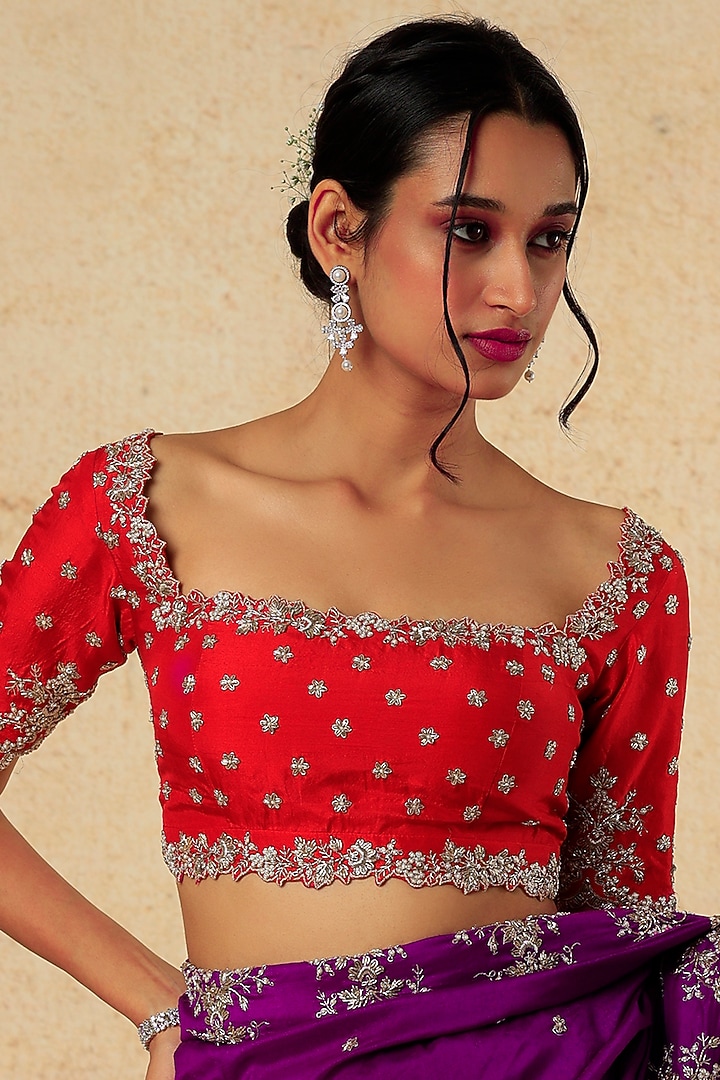 Purple Embroidered Reception Saree Set by Anushree Reddy at Pernia's Pop Up Shop
