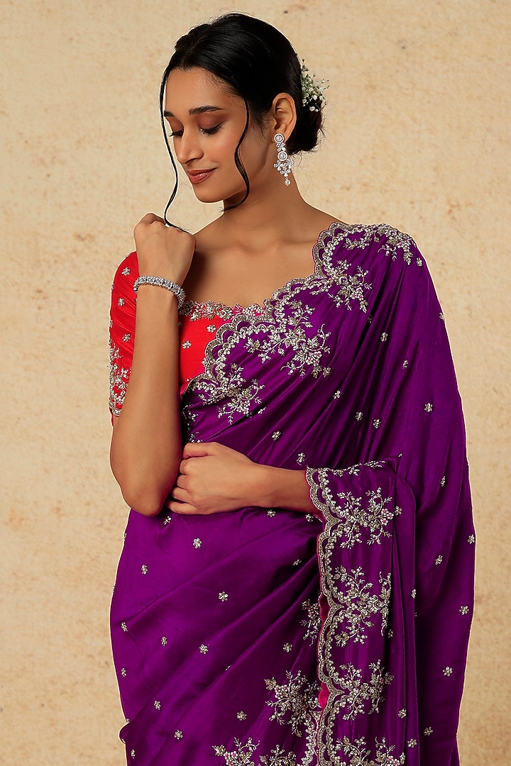 Purple Embroidered Reception Saree Set by Anushree Reddy at Pernia's Pop Up Shop
