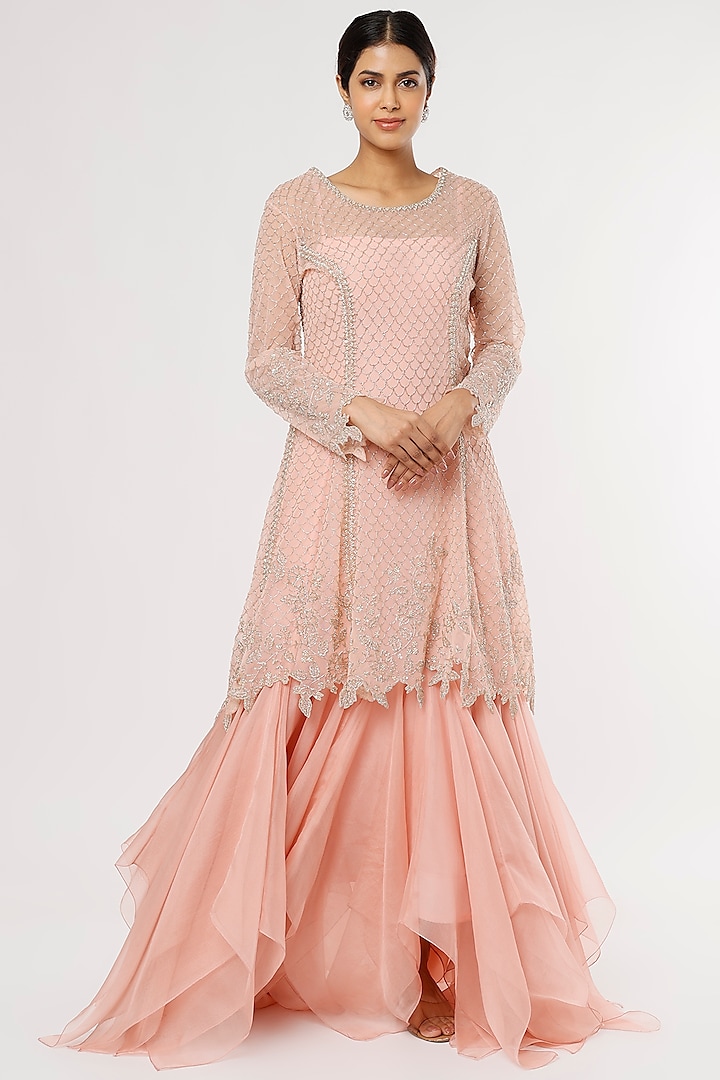 Peach Crepe Skirt Set by Anushree Reddy at Pernia's Pop Up Shop