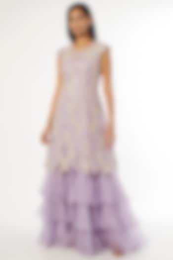Lilac Embroidered Kurta With Frilled Slip by Anushree Reddy