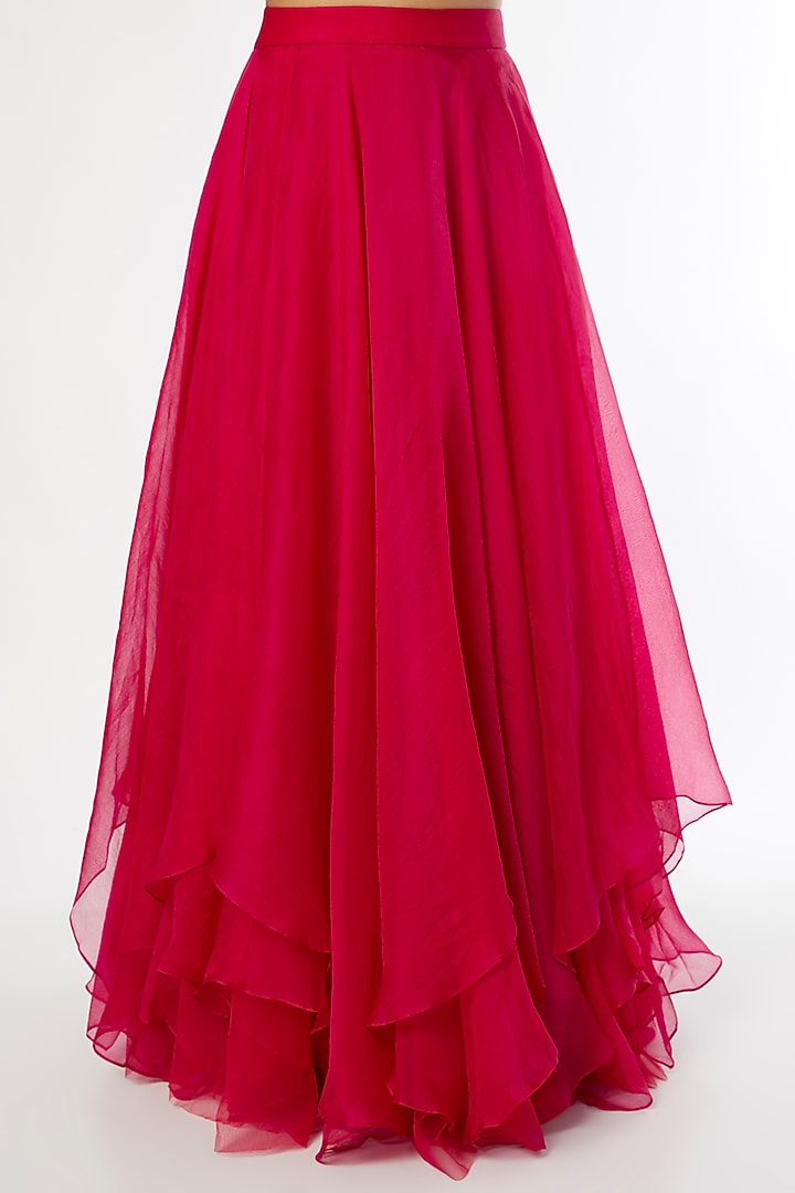 Red Embroidered Kurta With Frilled Slip by Anushree Reddy at Pernia's Pop Up Shop