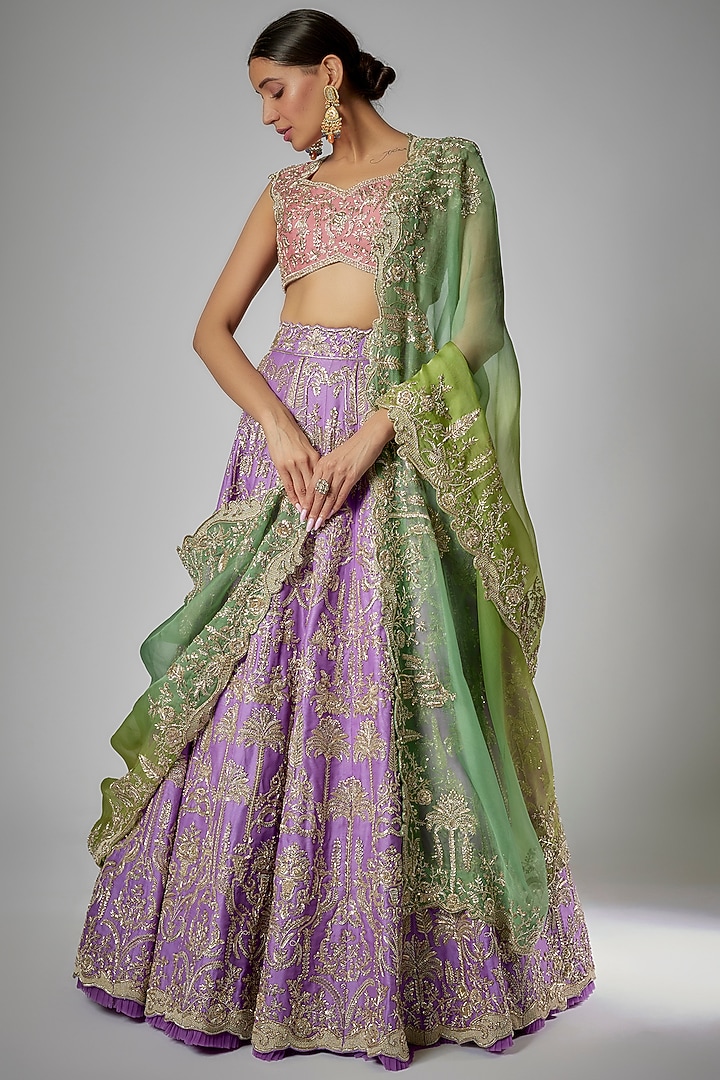 Purple Organza Embroidered Bridal Lehenga Set by Anushree Reddy at Pernia's Pop Up Shop