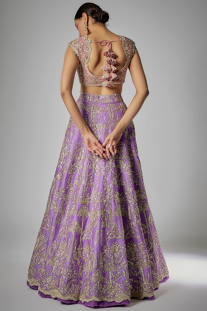 Purple Organza Embroidered Bridal Lehenga Set by Anushree Reddy at Pernia's Pop Up Shop