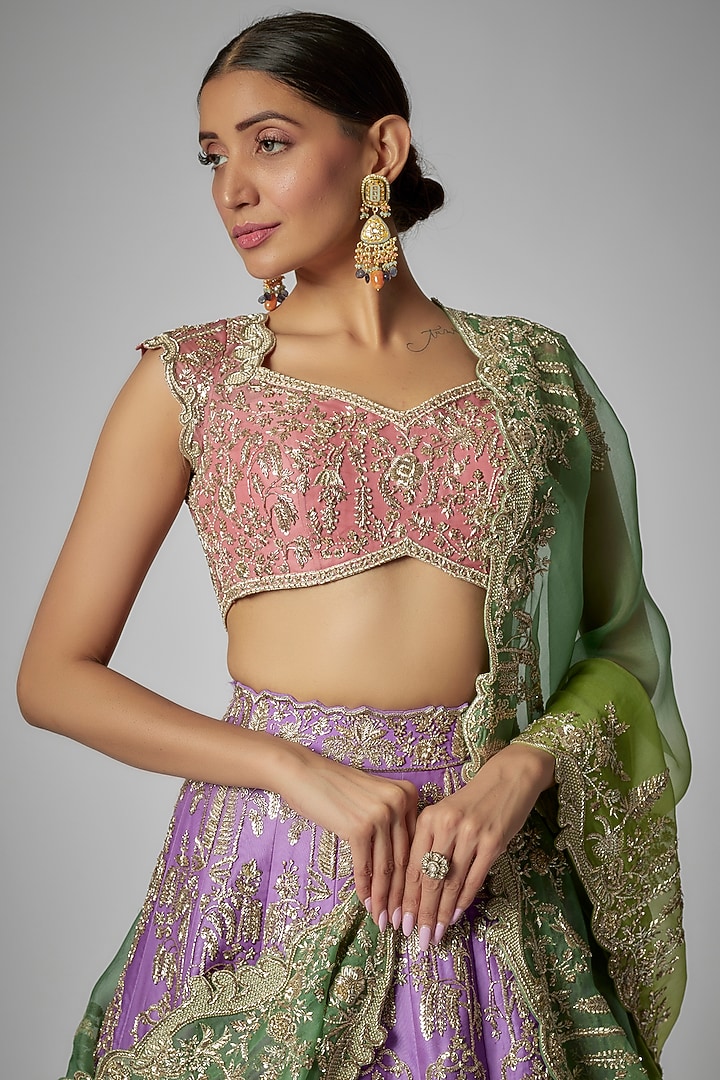 Purple Organza Embroidered Bridal Lehenga Set by Anushree Reddy at Pernia's Pop Up Shop