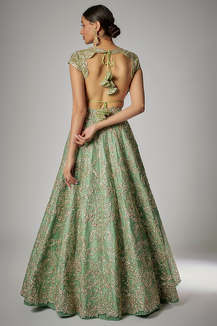 Sea Green Organza Embroidered Bridal Lehenga Set by Anushree Reddy at Pernia's Pop Up Shop