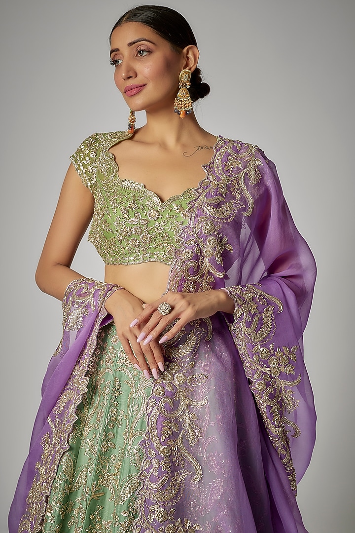 Sea Green Organza Embroidered Bridal Lehenga Set by Anushree Reddy at Pernia's Pop Up Shop