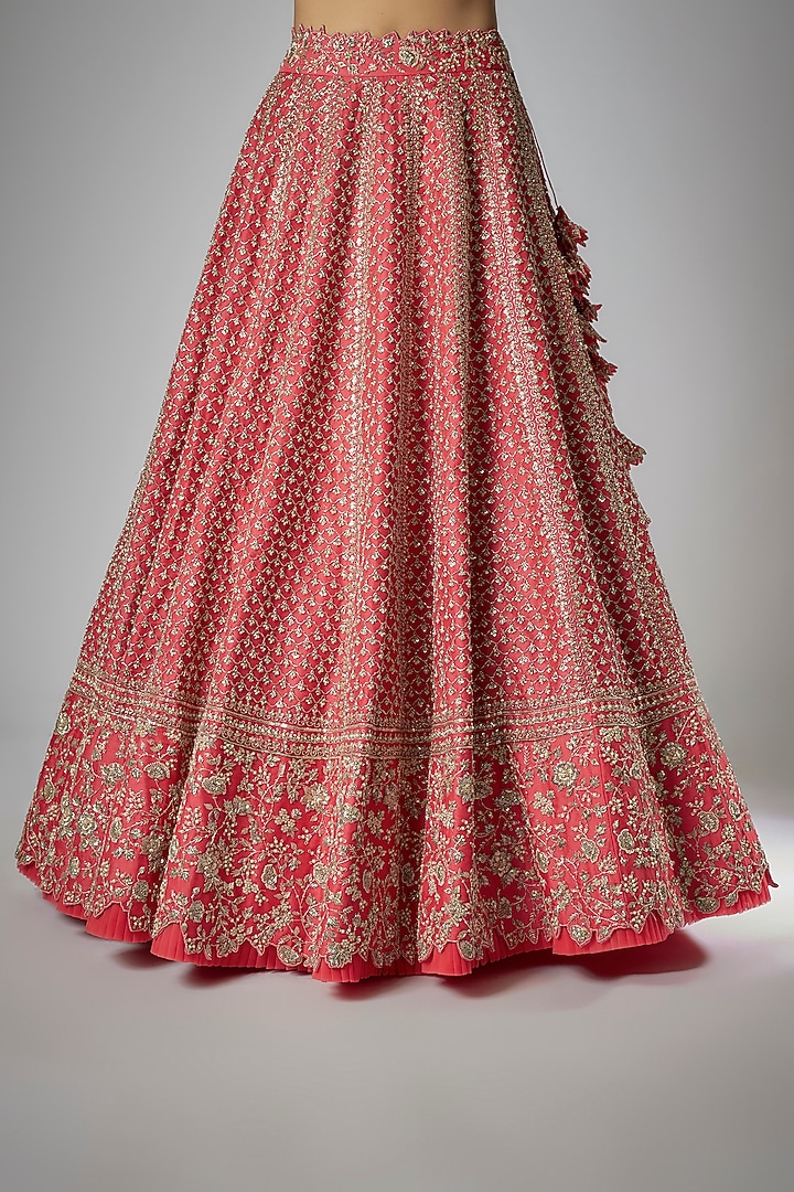 Peach Organza Embroidered Bridal Lehenga Set by Anushree Reddy at Pernia's Pop Up Shop