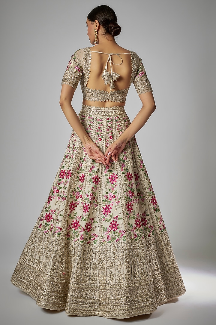 Heavy Embroidered Beige Ivory Organza Bridal Lehenga Choli
