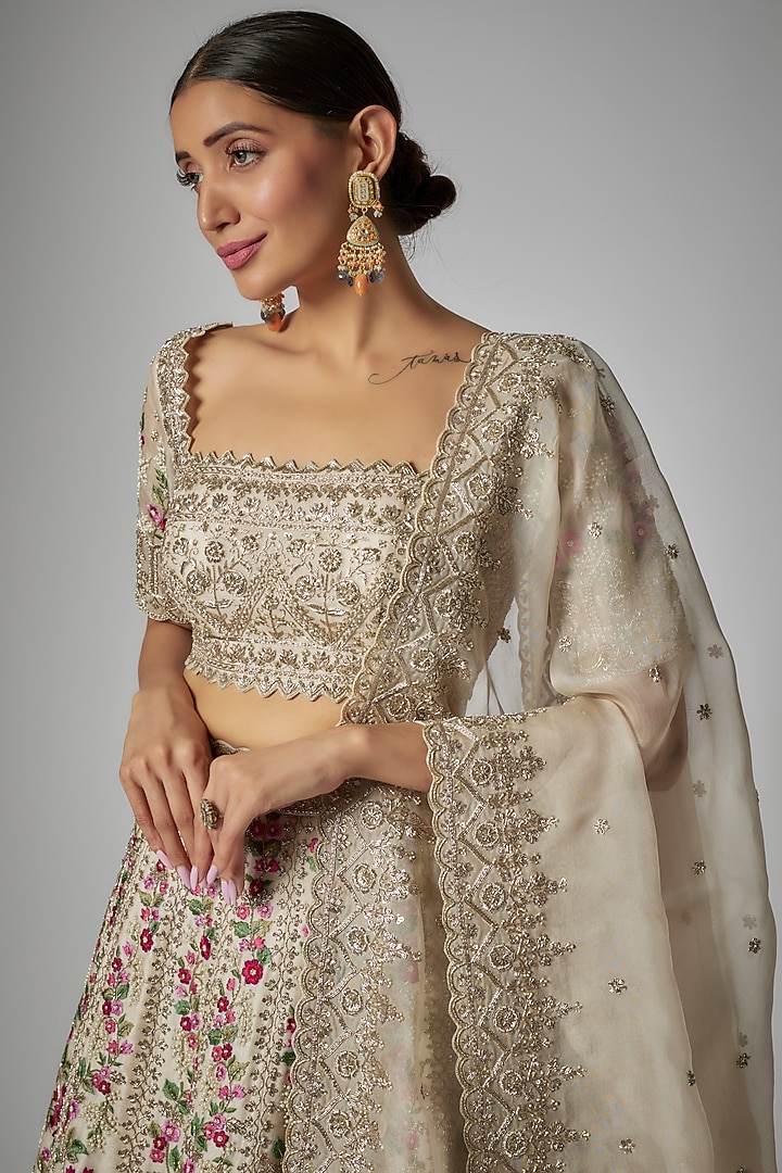 Ivory Organza Embroidered Bridal Lehenga Set by Anushree Reddy at Pernia's Pop Up Shop