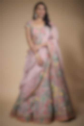 Pink Organza Embroidered Bridal Lehenga Set by Anushree Reddy at Pernia's Pop Up Shop