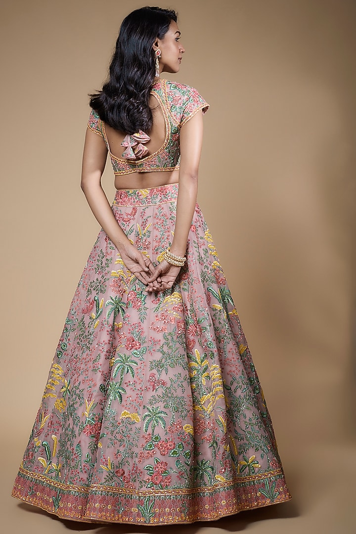 Pink Organza Embroidered Bridal Lehenga Set by Anushree Reddy at Pernia's Pop Up Shop