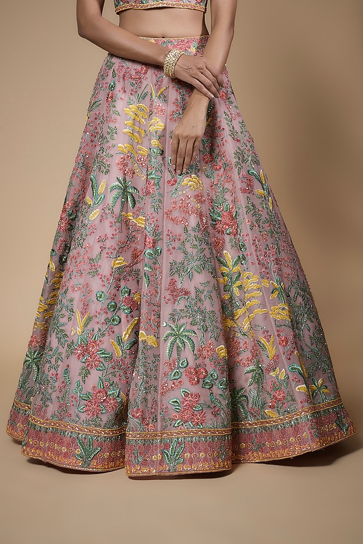 Pink Organza Embroidered Bridal Lehenga Set by Anushree Reddy at Pernia's Pop Up Shop