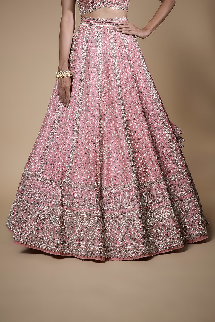 Pink Organza Embroidered Bridal Lehenga Set by Anushree Reddy at Pernia's Pop Up Shop