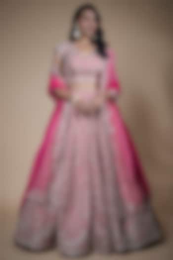 Pink Organza Embroidered Bridal Lehenga Set by Anushree Reddy at Pernia's Pop Up Shop