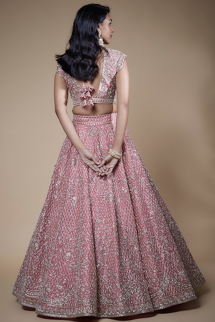 Pink Organza Embroidered Bridal Lehenga Set by Anushree Reddy at Pernia's Pop Up Shop