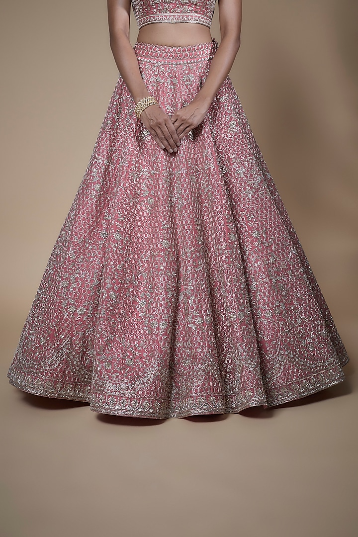 Pink Organza Embroidered Bridal Lehenga Set by Anushree Reddy at Pernia's Pop Up Shop