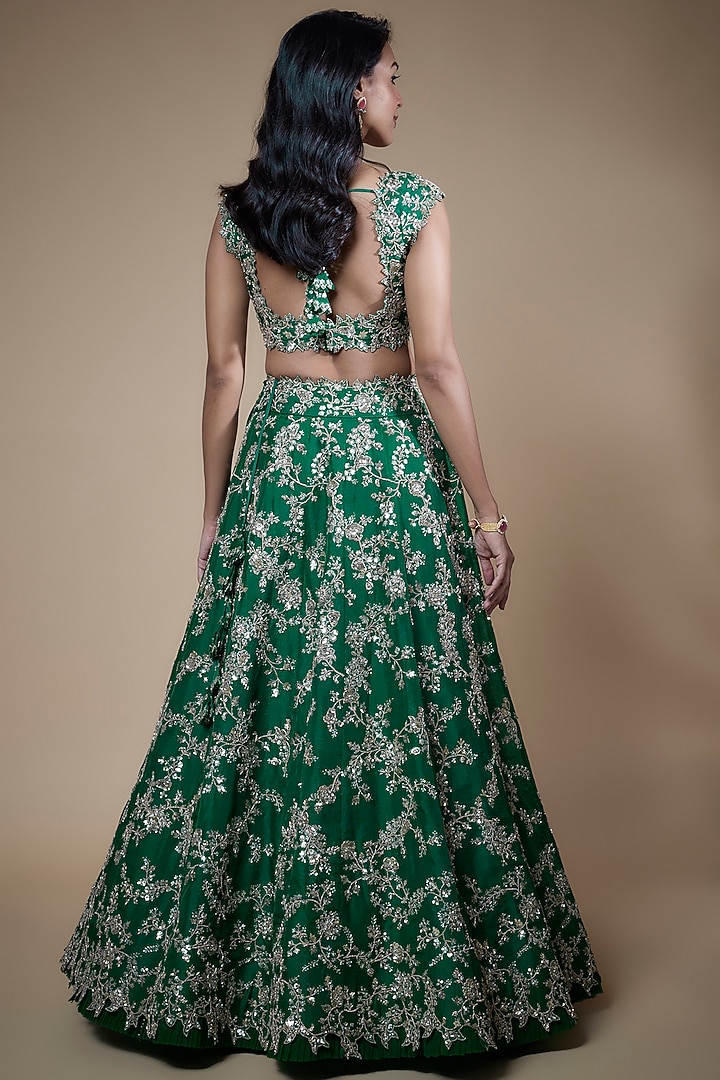 Emerald Green Organza Embroidered Bridal Lehenga Set by Anushree Reddy at Pernia's Pop Up Shop