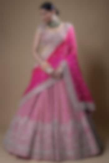 Hot Pink Raw Silk Embroidered Bridal Lehenga Set by Anushree Reddy at Pernia's Pop Up Shop