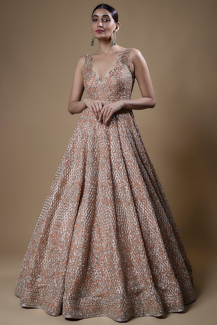 Orange Organza Embroidered Gown by Anushree Reddy