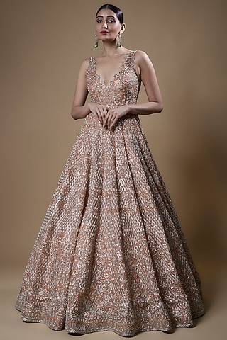 Orange Organza Embroidered Gown by Anushree Reddy