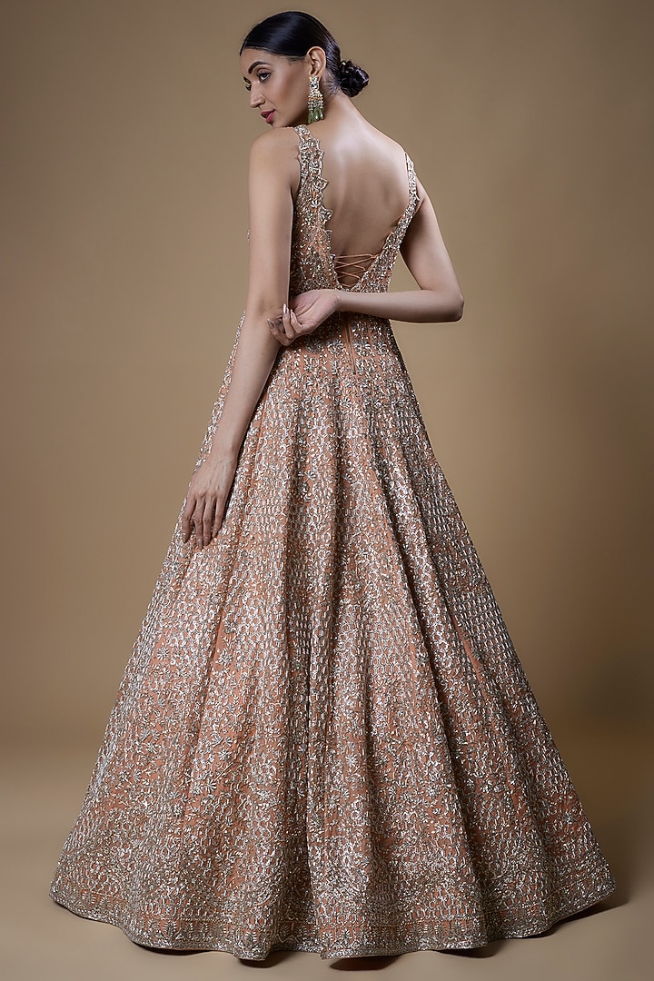 Orange Organza Embroidered Bridal Gown by Anushree Reddy at Pernia's Pop Up Shop