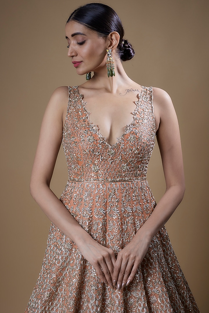 Orange Organza Embroidered Bridal Gown by Anushree Reddy at Pernia's Pop Up Shop