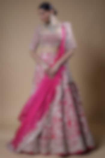 Hot Pink Organza Embroidered Bridal Lehenga Set by Anushree Reddy at Pernia's Pop Up Shop