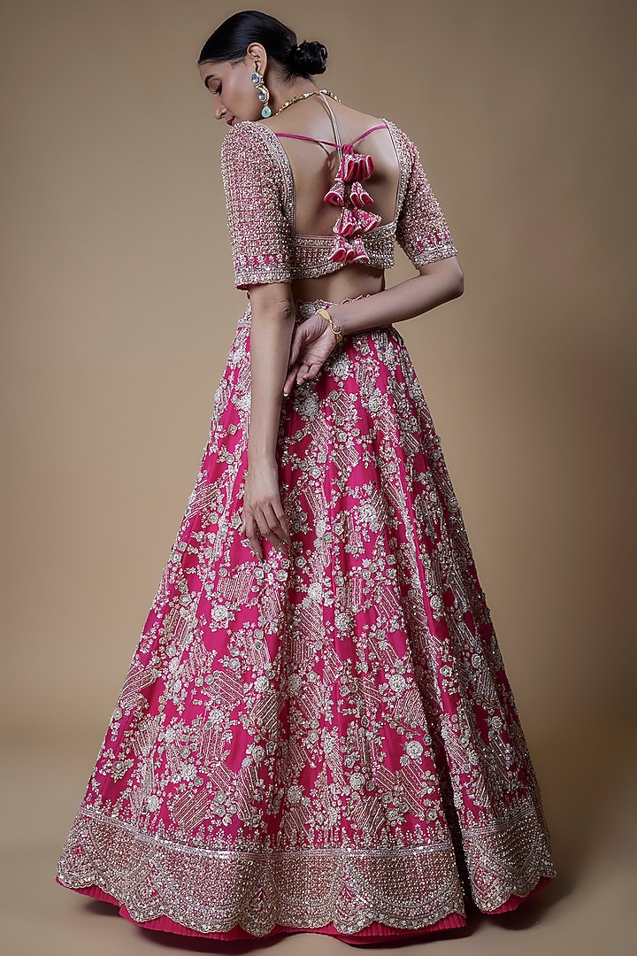 Hot Pink Organza Embroidered Bridal Lehenga Set by Anushree Reddy at Pernia's Pop Up Shop