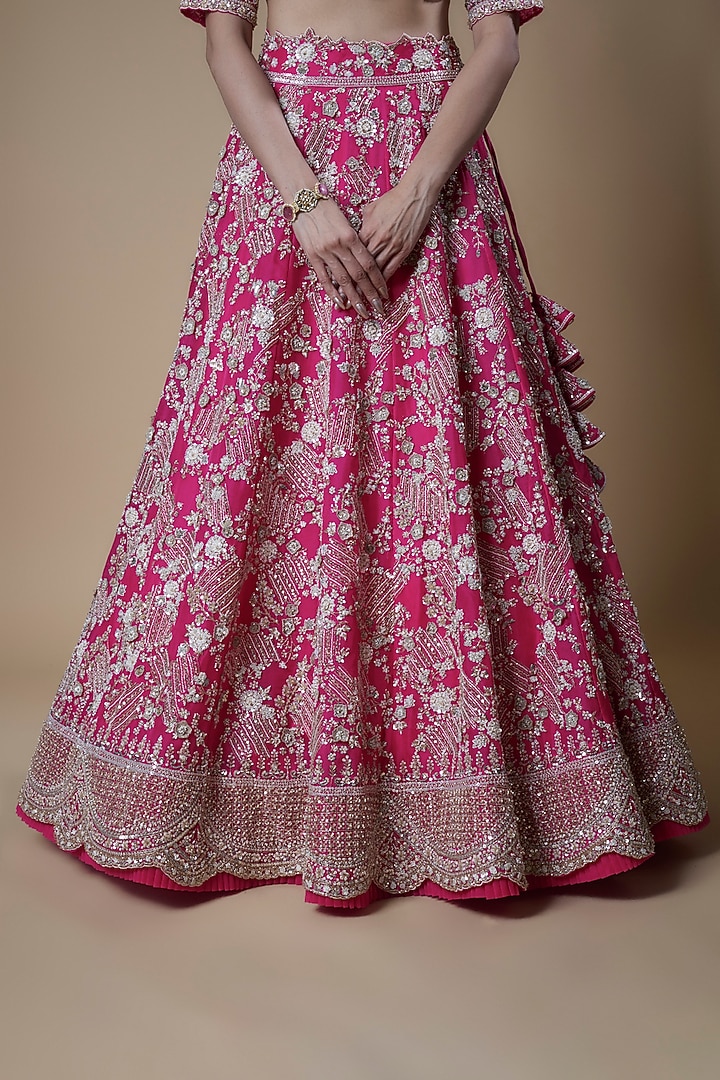 Hot Pink Organza Embroidered Bridal Lehenga Set by Anushree Reddy at Pernia's Pop Up Shop
